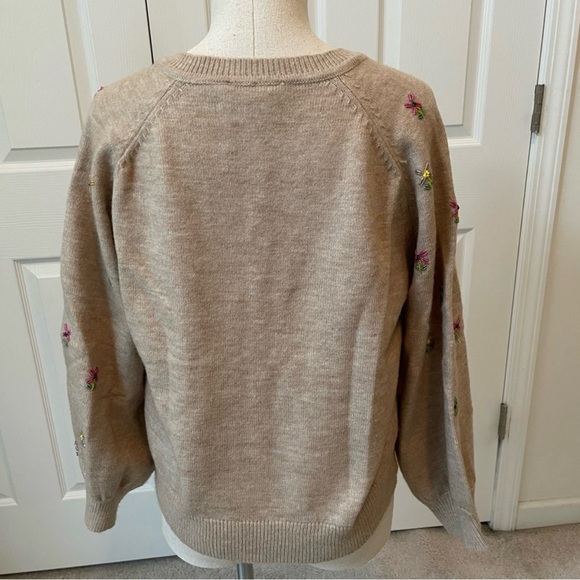 NOT FOR SALE Tuckernuck Multi Floral Embellishment Elsie Cardigan in Tan - Picture 7 of 11